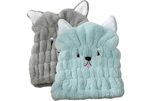 JODSEN 2Pcs Haare Trocknungstücher Mikrofaser Haartuch Hut Super Saugfähig Badkappe mit Niedlicher Katzen Kaninchen Ohr Trockenes Haardeckel Koralle Fleece Haartuch für Frauen Mädchen Haare Turban Mütze