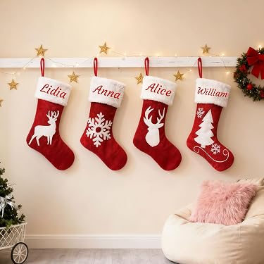 Weihnachtsstrumpf Personalisiert Mit Initiale – 14 X 18 Cm, Baumwolle Mit Plüschmanschette – Süße Deko Für Kamin & Wand
