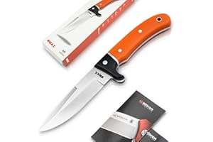 DMAX® Elk Hunter - feststehendes Jagdmesser mit G10 Griff orange - robustes Pfadfinder Fahrtenmesser mit Lederscheide schwarz - stabiles Full Tang Gürtelmesser mit extra scharfer Drop-Point Klinge