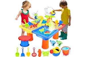 JONRRYIN Mesa de Arena y Agua 4 en 1 Con Accesorios de Playa - Juego de Juguetes y Mesa de Juego Para Niños en Exteriores (A)