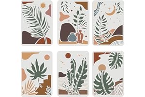 FINGERINSPIRE 6 PCS Boho Leaves Painting Stencil 29.7x21cm, Plants Hill Sun Moon Vase Nature Stencil, Tropical Plant Stencil Summer Pattern Reusable Stencils for Wall, Art, Wood Signs, Craft