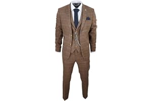 TRUCLOTHING Costume Homme 3 Pièces en Tweed de Laine Mélangée à Carreaux Style Années 20 pour Un Look Habillé Festif | Marron Clair