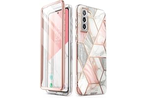 i-Blason Seria Cosmo Zaprojektowane dla Samsung Galaxy S21 FE 5G etui (wersja z 2022 r.), smukłe, stylowe etui ochronne na cały telefon z wbudowaną osłoną ekranu (marmur)