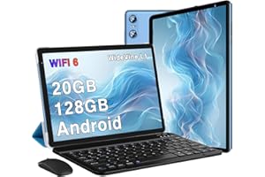 BIEGEDY Tablet 10 Pulgadas Android, 20GB RAM + 128GB ROM (TF 1TB), Octa-Core, Widevine L1, 5 MP + 8 MP/GMS/1280 * 800 Pixels/WiFi 6 /Bluetooth 5.0, Tablet con Teclado y Raton Azul