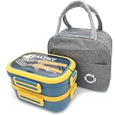 Valkyrie 304 &Ccedil;elik B&ouml;lmeli Lunch Box Seti | Termal &Ccedil;antalı, B&ouml;lmeli, &Ccedil;atal Kaşıklı, Sızdırmaz Yemek Kabı Sarı-Yeşil