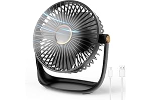 Rouclo USB Tischventilator, 3 Geschwindigkeiten, Luftstrom, Mini-Tischventilator, 360° Drehung, Ventilator für Büro, Schlafzimmer (Schwarz F115)