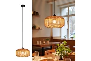 ‎DEBOOLA Deboola Pendant Lamp Vintage Pendant Light Dining Table - Φ25 Boho Pendant Light Retro 1 Bulb Dining Room Lamp Rattan Design with E27 Socket for Dining Room Bedroom Living Room Hallway Kitchen / Bulb