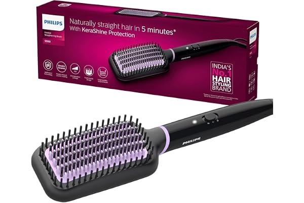 Philips India's No.1 Hair Styling Brand -Hair Straightener Brush, Naturally Straight in 5 Mins,5X Less Frizz,SilkProtect Keratin Tech,Triple Bristle Fast 50s Heatup,Scalp Protect,For Indian Hair,BHH880