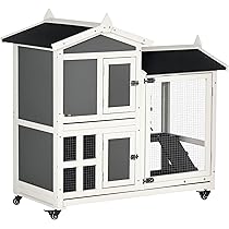 Conigliera A 2 Piani PawHut Con Rampa - Grigio 97x44x91 Cm | Casetta Per Conigli Con Vassoi Estraibili