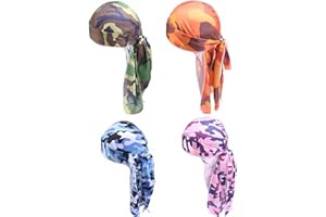 ULALAZA Star Satin Head Wrap Durag Long Tail Beanies Cap Estirable Velvet Durag Straps Headwraps para Hombres Mujeres