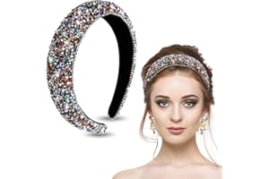 WLLHYF Rhinestone Headband Bling Crystal Hair Hoops Glitter Sparkle Thick Padded Hairband Diamond Beaded Headband Fashion Christmas Festival Hair Accessories for Women Girls (Colorful)