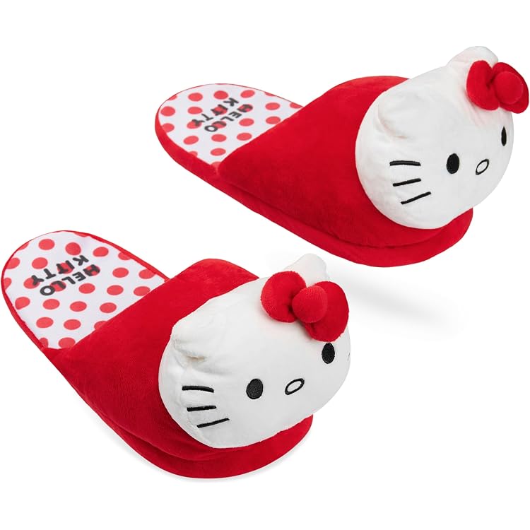 Pantoufles Hello Kitty Pour Filles – Blanc, Oreilles 3D Et Nœud – En Polyester Moelleux – Fermeture à Enfiler – Idéal Pour La Maison, Cadeau Licencié Officiel