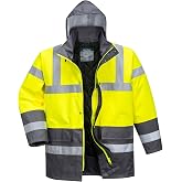 Portwest Working Jacket Warning Detachable Hood 4 Pockets | Yellow/Grey, M, EN 342, EN ISO 20471 Class 3, EN 343, Long Sleeve
