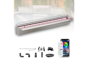 Longrun 90cm Teich Wasserfall Set, 304 Edelstahl Pool Wasserfall mit RGB Bluetooth LED und Fernbedienung, Breite 15cm