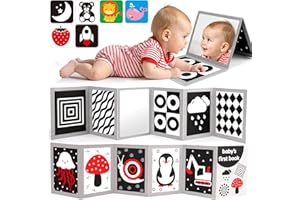 LYPSOCHAAT Kontrastkarten Kontrastbuch Baby mit Spiegel, Schwarz Weiss Kontrast Spielzeug Baby Tummy Time Toys, Kontrastspielzeug Baby Spielzeug ab 0 3 6 Monate, Neugeborenen Geschenk zur Geburt Mädchen Junge