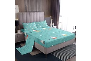 LOUSSIESD Set di lenzuola con angoli nautici con motivo a ancora, set di biancheria da letto colorato per barca a vela per bambini, ragazzi, ragazze, bambini, ragazzi, cartoni animati, hawaiani, per vacanze es