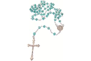 R. Heaven Dark green iridescent faceted glass rosary beads silver chain St. Benedict 45cm