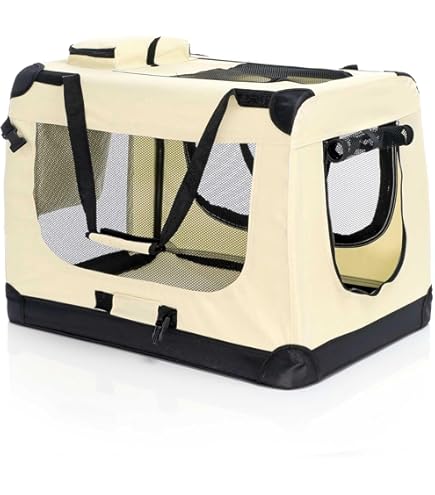 lionto Opvouwbare Hondentransportbox voor Reizen & Auto, 60x42x44 cm, Stevige Draagbox met Handvaten & Deken, tot 12 kg, Duurzame Stoffen Hondenbox, Klein & Groot, Zwart