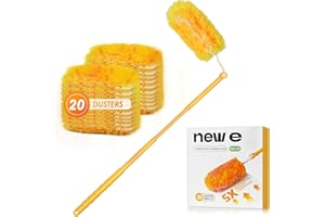 NEWE Duster Piumini Catturapolvere per Swiffer, 20 Piumini e 1 Manici Telescopici, 360 Gradi Cattura e Intrappola Polvere e Sporco con Microfibre 5X per la Pulizia delle Tende Libreria Mobilia