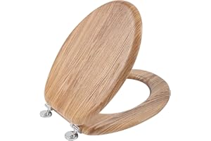 Angel Shield Antibacterial Wooden Toilet Seat - Adjustable Hinges, Always Fits, Never Slips - 45 x 37 x 5.6 cm (Solid Oak)