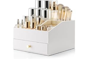 Vlando Makeup Organiser with Drawer, Perfume Skincare Organiser for Lipstick, Jewellery & Skincare Storage,White