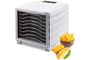 BIO CHEF Déshydrateur d'Aliments BioChef Arizona 8 Plateaux en acier inoxydable - Minuterie, Porte Transparente, Plateaux amovibles, en Tritan sans BPA (Blanc)