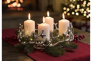 ‎KAMACA KAMACA Weihnachtskranz aus Metall Ø 28 cm Moderner Kerzenhalter für 4 Stumpenkerzen mit außergewöhnlichem AST-Design Tischdeko Advents-Kranz Tischkranz Advent (Adventskranz Aluminium Silber)