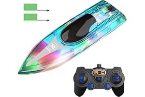 Asslye Ferngesteuertes Boot mit LED-Licht, Fernsteuerung Wasserfahrzeug RC Schiff, 2,4-GHz-Rennboote Nacht Rennboot mit wiederaufladbaren Batterien Speedboot Poolspielzeug für Erwaschene Kinder