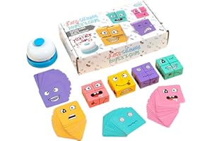 UOTO Wooden Expressions Blocks Toy Face Changing Cube Game Face Pattern Building Blocks Wooden Matching Puzzle Game Cubes Building Blocks Game Educational Montessori Toys Gift for Kids (A)