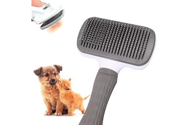 Edipets, Brosse Chien, Chat, Poil Long, Autonettoyante, Poils en Acier et Silicone, Élimine les Poils Morts, Ergonomique, Accessoires Animaux (Gris)