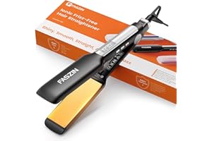 Faszin Plancha de Pelo con Placa de 42 mm de Ancho, Plancha de Titanio con Iones Negativos, Pantalla LED, Calentamiento Rápido de 30 s, Temperatura Ajustable de 11 Niveles (130-230 ℃) - Negro