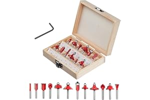 Losxuido 12 Stück Fräser für Oberfräse 6mm Schaft Oberfräse Fräser set Nutfräser Profilfräser Oberfräser Set mit Holzkoffer für Holzbearbeitung (rot)