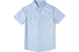 Tronjori Jungen Kurzarmhemd Kurzärmliges Hemd Einfarbig Freizeithemden Baumwolle Mit Zwei Taschen für 5-14Jahre Kinder