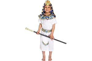 HENBRANDT Children’s Pharaoh Costume Egyptian Fancy Dress Ancient Egypt Tunic Outfit with Headpiece for Kids School Book History Day Size Medium Ages 7-9 Halloween Fancy Dress for Boys
