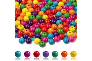 Jyvex 800 Stück Holzperlen Bunt, 10mm Bunte Holzperlen zum Auffädeln, Natürliche Runde Holz Bunte Perlen für DIY Schmuck Herstellung, Dekorationen, Halskette(Mit Perlennadeln)