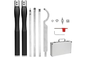 EUNEWR Ensemble D'outils de Tour à Bois à Pointes en Carbure,Outils de Tournage du Bois avec Fraises en Carbure 2 Poignées Incurvées,Outil de Tournage avec 4 Outils de Sculpture en Carbure HSS