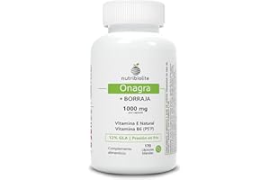 NUTRIBIOLITE Huile d'Onagre et de Bourrache 1000 mg avec 12% de GLA, Vitamine B6 P5'P + Vitamine E Naturelle – Complément pour l'Équilibre Hormonal, SPM, Ménopause et Santé de la Peau – 170 Perles Pressées à Froid