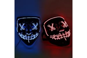 JIGUOOR LED Mask Halloween, LED Purge Mask for Adults, Halloween 3 Modes Light up LED Scary Face Mask for Parties Cosplay, Halloween, Festival, Carnival Costume