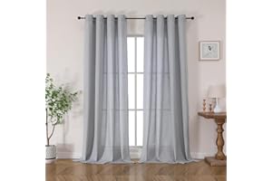 Joydeco Tende in voile con occhielli, set da 2 pezzi, altezza 240 x larghezza 140 cm, colore grigio, blu, semitrasparente, effetto lino, eleganti filtri luminosi, per soggiorno, camera da letto