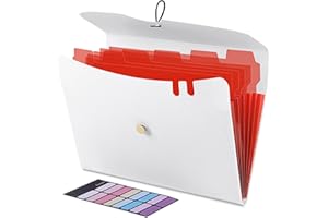 KONVINIT Rozszerzany teczka na dokumenty A4, rozmiar liter, 9 kieszeni, organizer na dokumenty z bezpieczną klamrą, rozszerzalna kurtka na dokumenty z pokrywą do klasy, domu, biura, biały