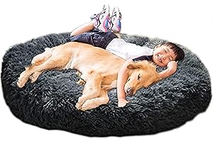 LINRUI XXL Hundebett Orthopädisch Waschbar Rund Haustierbett für Große Mittelgroße Hunde XL Hundesofa Antistress Kuschelig Hundekissen Memory Foam Hoch Oval Donut Labrador Hundehöhle Grau