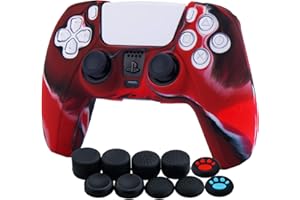 YoRHa Custodia in Silicone Cover Skin per PS5 Dualsense Controller (Rosso mimetico) x 1 con Copri levette Analogiche x 10