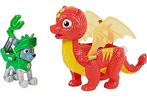 PAW PATROL, Rescue Knights Rocky and Dragon Flame Ensemble de Figurines d'action pour Enfants à partir de 3 Ans