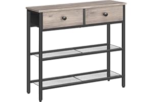 HOOBRO Mesa de Entrada de 75 cm de Largo, Mesa de Sofá de Estilo Industrial con Dos Cajones de Tejido no Textil, Consola con 3 Estantes, Dormitorio, Vestíbulo, Gris Envejecido y Negro EBG72XG01