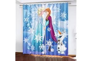 SNcek Anime Blackout Curtain Set, Anime Anna and Elsa Olaf Opaque Curtains for Children's Room, Living Room, Bedroom Decoration (150 x 166 cm (W x H) / 75 x 166 cm x 2.9 cm