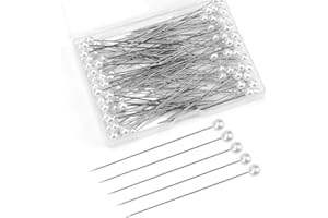 DULUOK 100PCS Perni Dritti Bianchi Perni con Testa di Perla Perle di Nozze Aghi con Testa Spilli Dritti con Testa in Perla Finta per Cucire Trapuntare E Creare Gioielli Artigianali Decorazioni Nozze Bianco