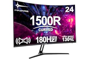 ‎MINIFIRE Minifire 24 Zoll Curved Gaming Monitor 180Hz, 1ms, FHD PC Bildschirm 1500R, Mit Lautsprechern, FreeSync, HDR, 130% sRGB, Rahmenlos, HDMI1.4/DP1.2 Ports -Schwarz (MFG24C1 mit HDMI-Kabel)