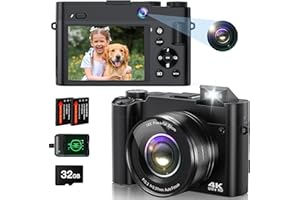 LECRAN 4K Digital Camera for Photography, 64MP Autofocus Vlogging Camera for YouTube with Selfie Lens, Compact Travel Video Camera with Flash, 16X Zoom, Anti-Shake, 32GB Card, 2 Batteries