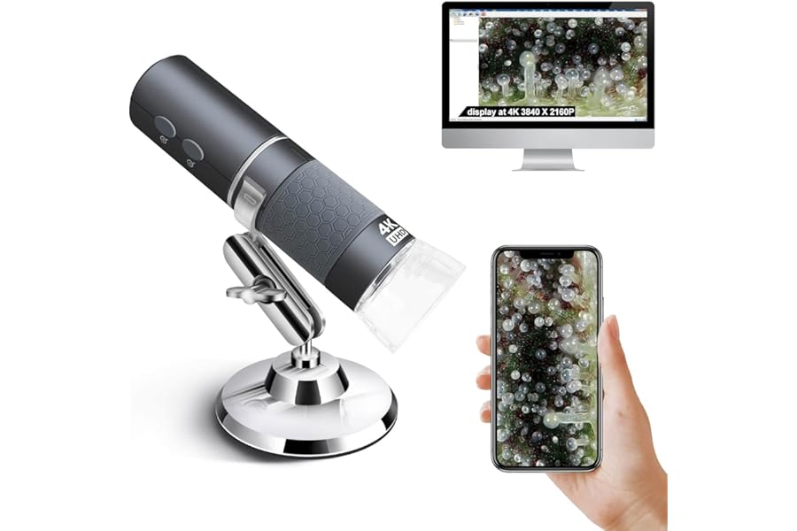 Ninyoon 4K WiFi Microscope for iPhone/Android PC, 50 to 1000X USB Digital Microscope Wireless Super HD Endoscope Camera Compatible with All Cellphones iPad Android Tablet Windows Mac Chrome Linux