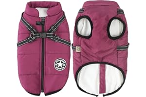 Aiboria Abrigo para perros de invierno, resistente al viento, impermeable, 2 en 1, ropa para climas fríos, chaqueta cálida de invierno, arnés pequeño para perros, talla S, color morado